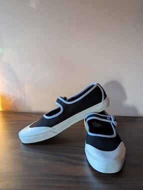 Vans Black Canvas Mary Jane Sneakers with Purple Trim